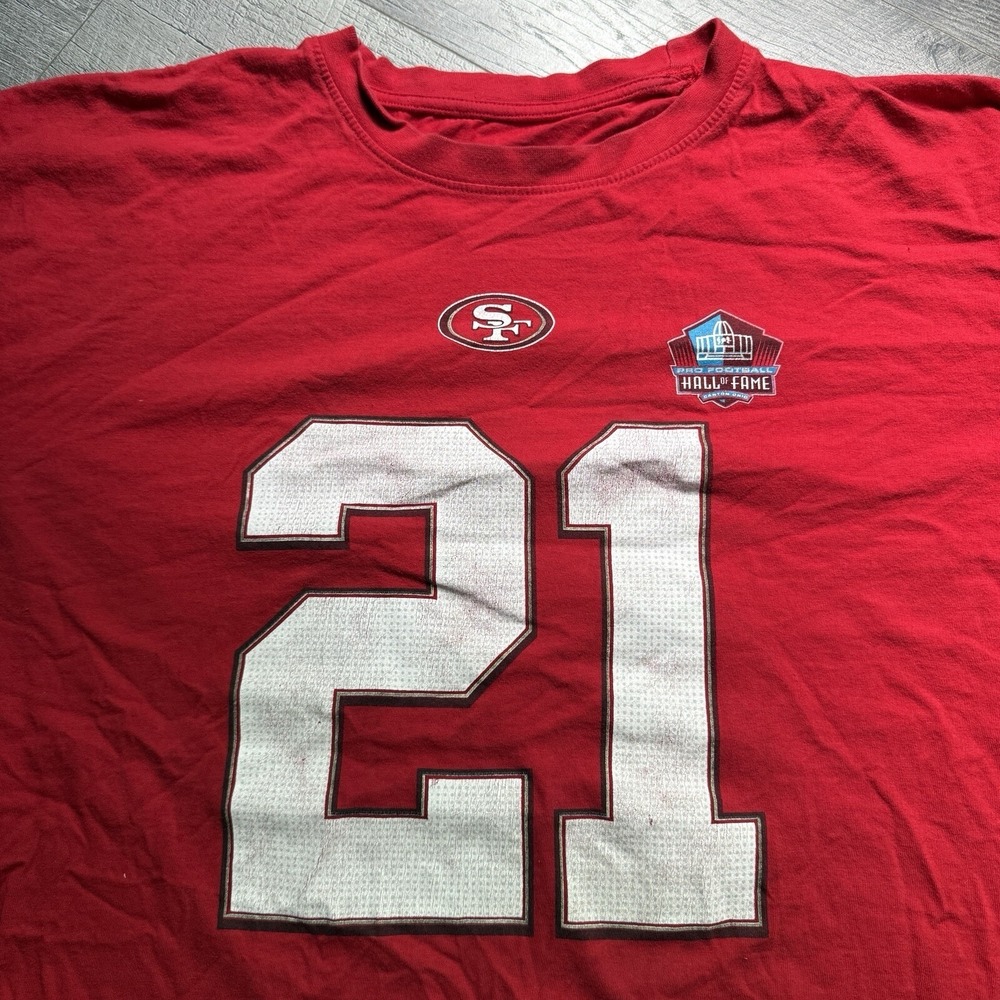 Deion Sanders San Francisco 49ers Hall Of Fame Majestic T-Shirt Size 2XL Red
